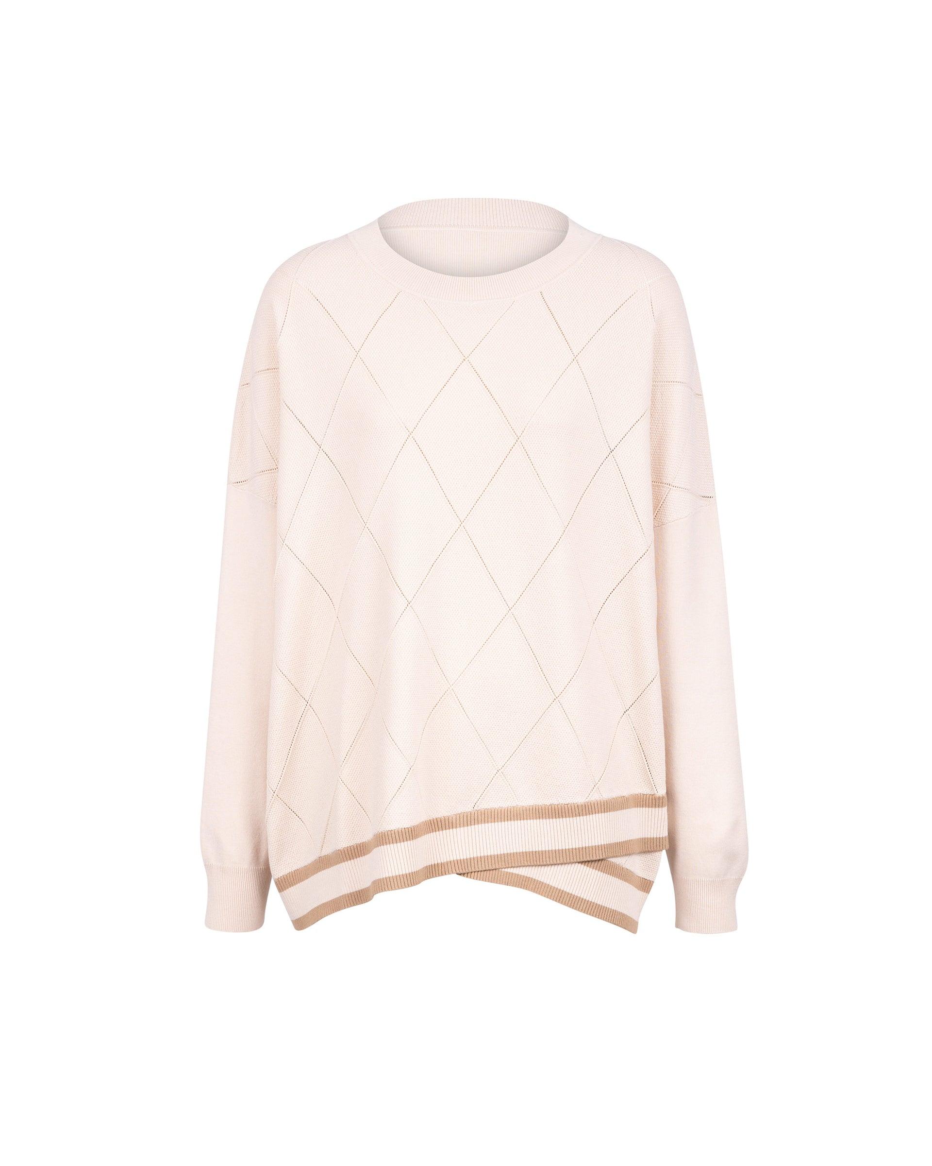 Athena Diamond Cable Overlap Border Hem Knit Top by ATSURO TAYAMA