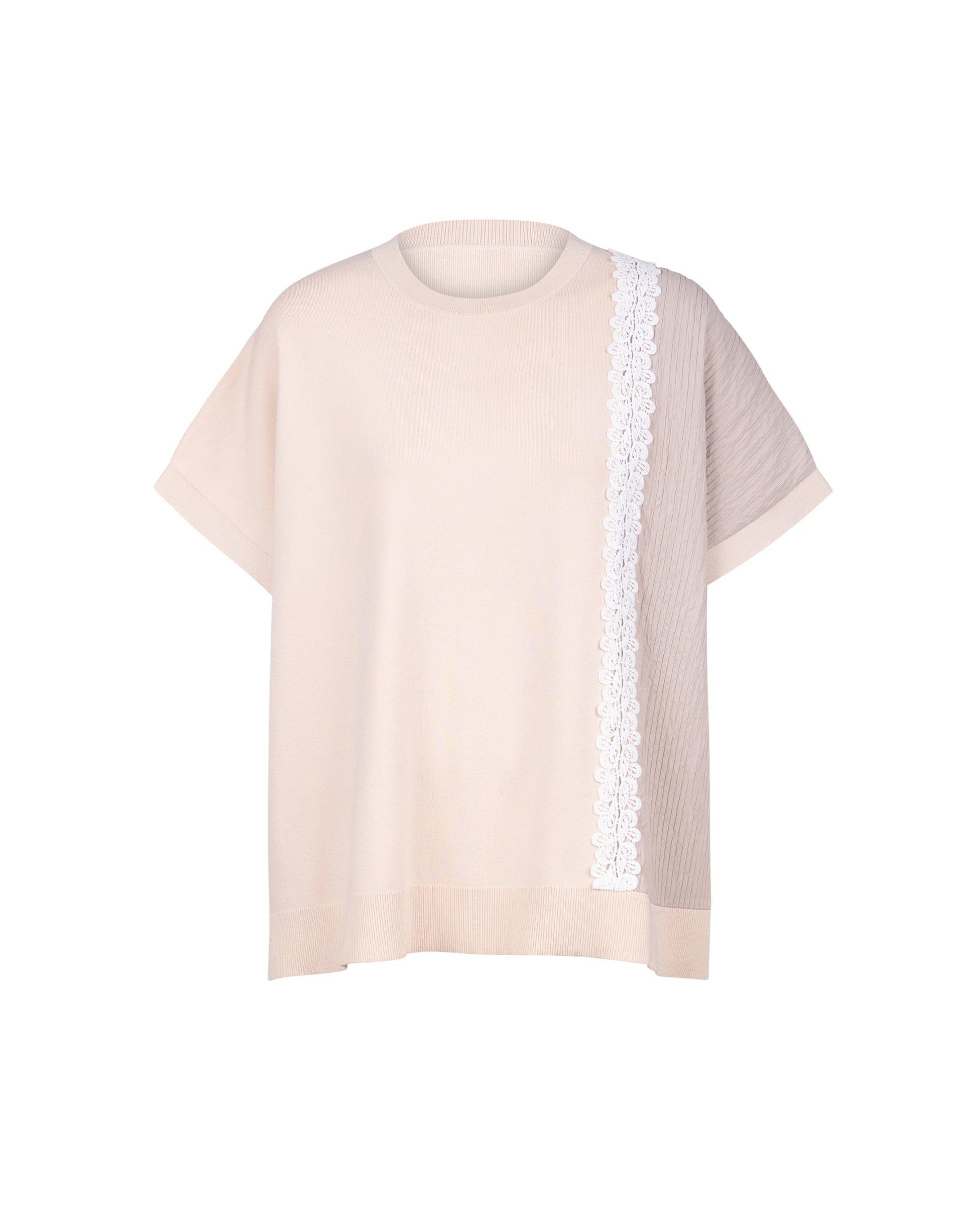 Athena Mix Crinkle Panel Cutwork Lace Knit Top by ATSURO TAYAMA