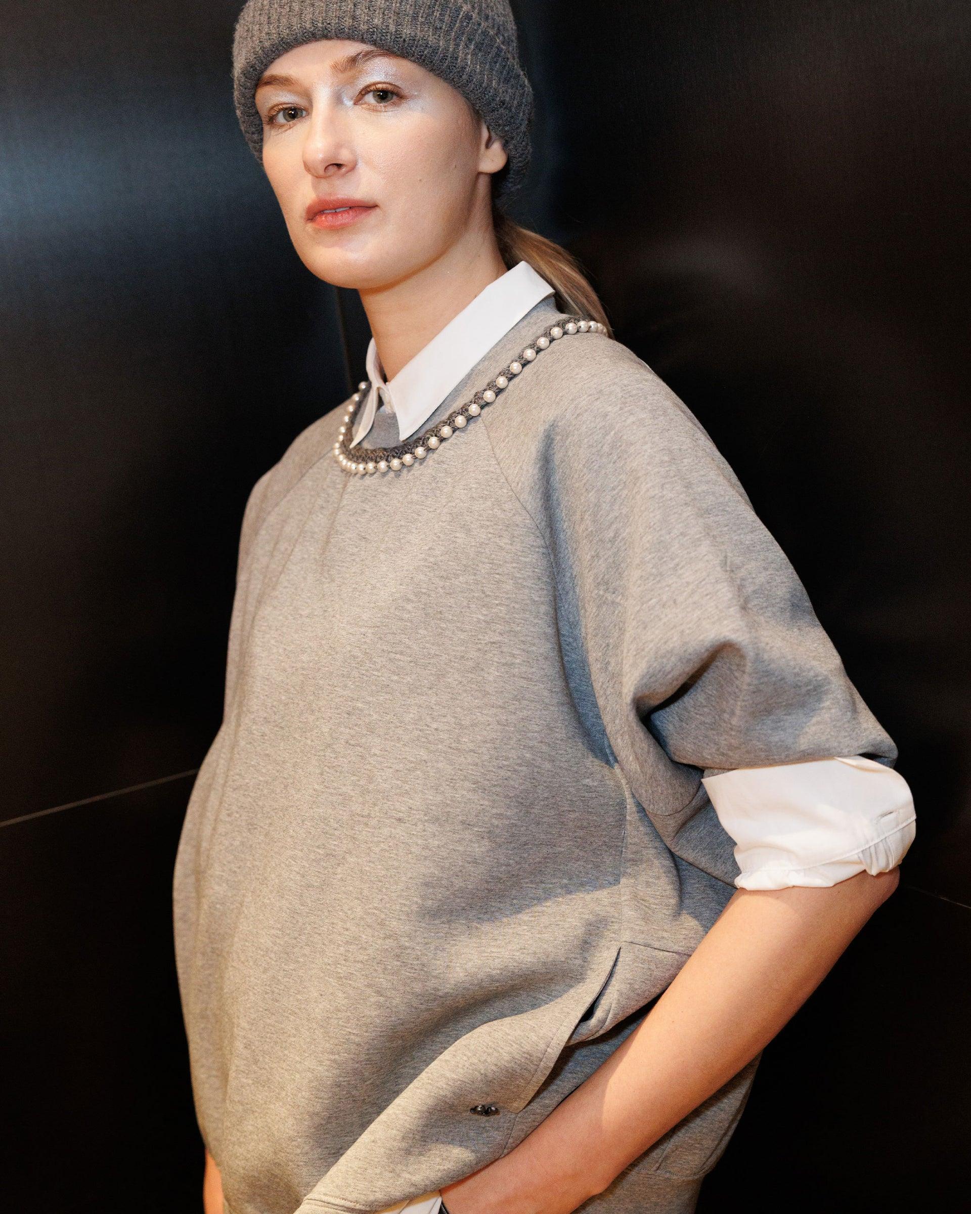 Pearl Crochet Collar Air Compact Sweatshirt by ATSURO TAYAMA