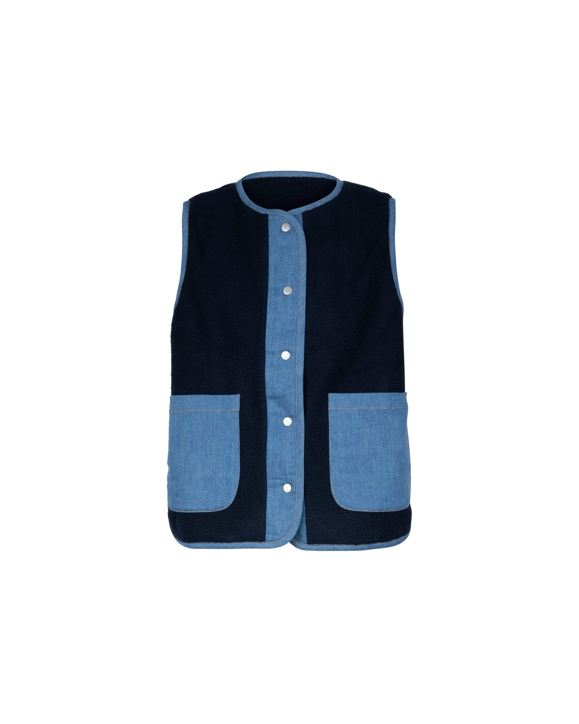Reversible Denim Mix Polar Fleece Padded Gilet by ATSURO TAYAMA