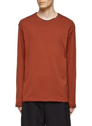 DOUBLE LAYERED RAW EDGE COTTON LONG SLEEVE T-SHIRT by ATTACHMENT