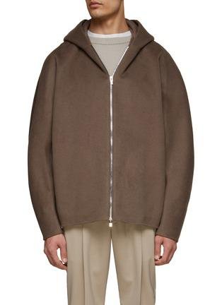 OVERSIZE FRONT ZIP HOODED WOOL CASHMERE KNIT JACKET by ATTACHMENT