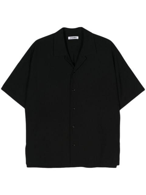 notched-collar wool shirt by ATTACHMENT