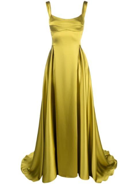 V-back satin gown by ATU BODY COUTURE
