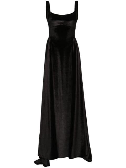 V-back velvet maxi gown by ATU BODY COUTURE