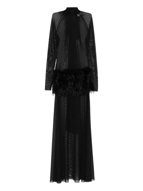 feather-panel scarf-detail gown by ATU BODY COUTURE