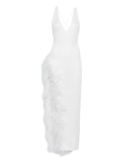 feather-trimmed V-neck maxi dress by ATU BODY COUTURE