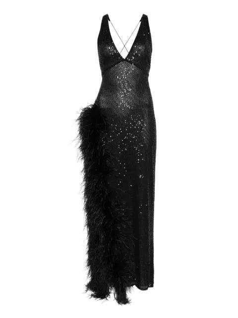 feather-trimmed sequined maxi dress by ATU BODY COUTURE