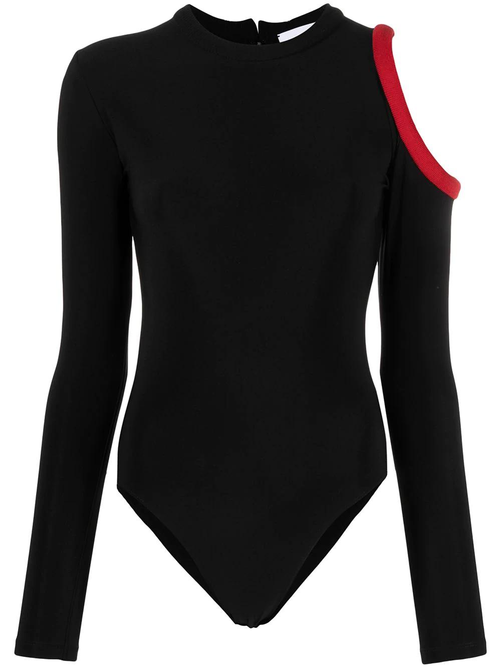 ghosting bodysuit with cut-away shoulder by ATU BODY COUTURE
