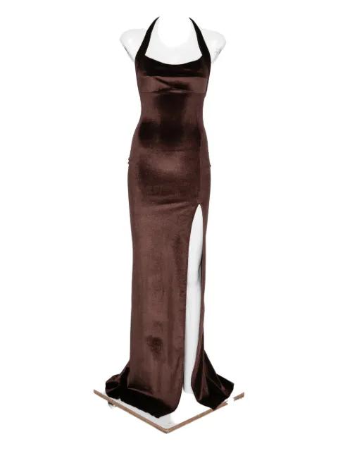 halterneck leg-slit maxi dress by ATU BODY COUTURE