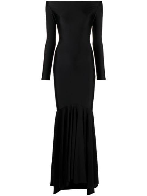 off-shoulder flared gown by ATU BODY COUTURE