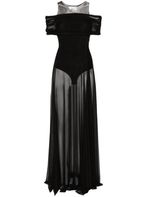 round-neck mesh maxi dress by ATU BODY COUTURE