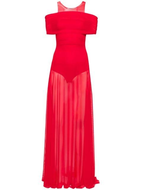 round-neck mesh maxi dress by ATU BODY COUTURE