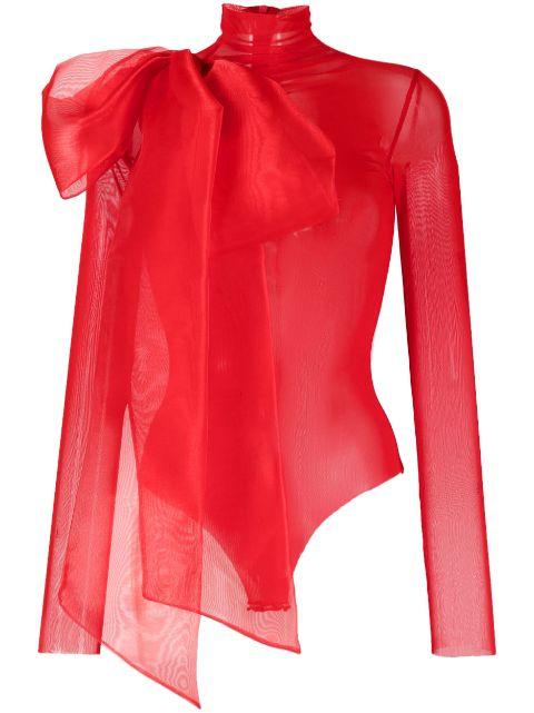 semi-sheer bow-detail bodysuit by ATU BODY COUTURE