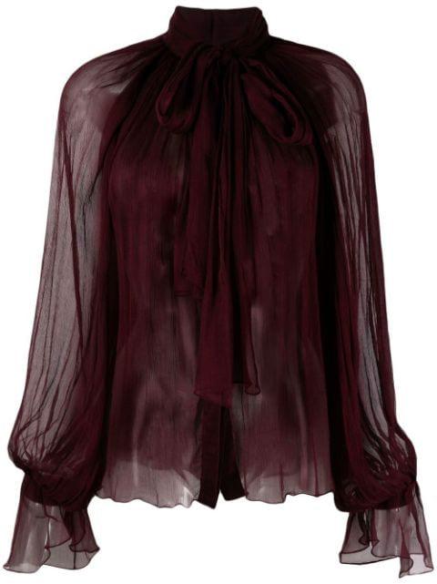 semi-sheer tie-neck blouse by ATU BODY COUTURE