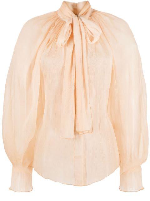 sheer silk pussy-bow blouse by ATU BODY COUTURE