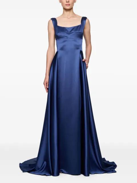 square-neck satin dress by ATU BODY COUTURE