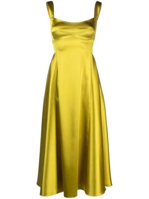 square-neck satin maxi dress by ATU BODY COUTURE