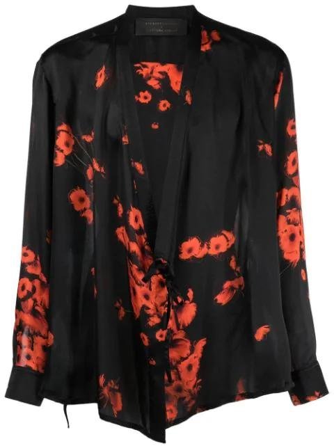 x Tessitura floral-print silk wrap shirt by ATU BODY COUTURE
