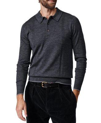 Elm Merino Textured Long Sleeve Polo by AUBIN