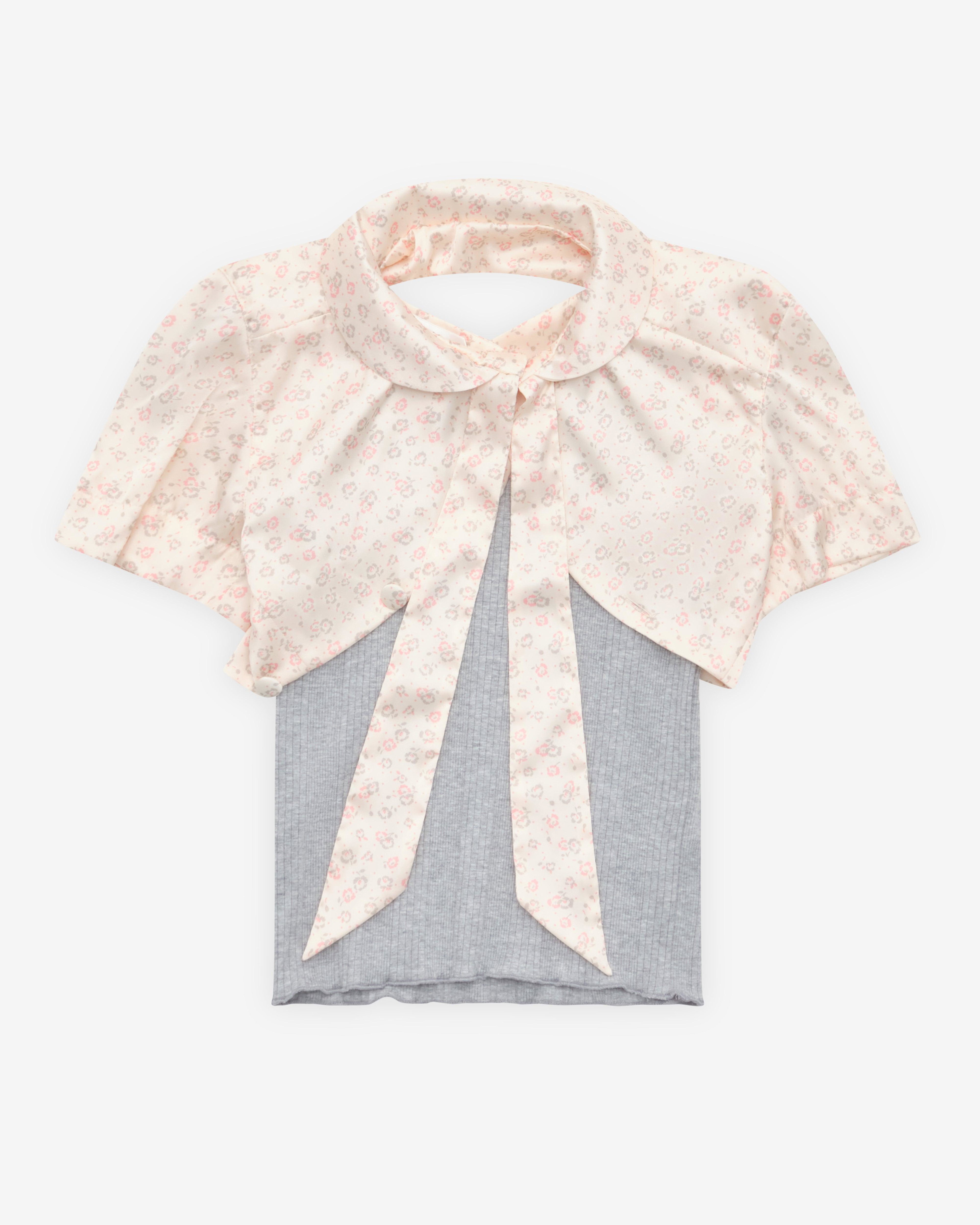 August Barron - Women's Lifted Blouse - (Cream/Floral) by AUGUST BARRON