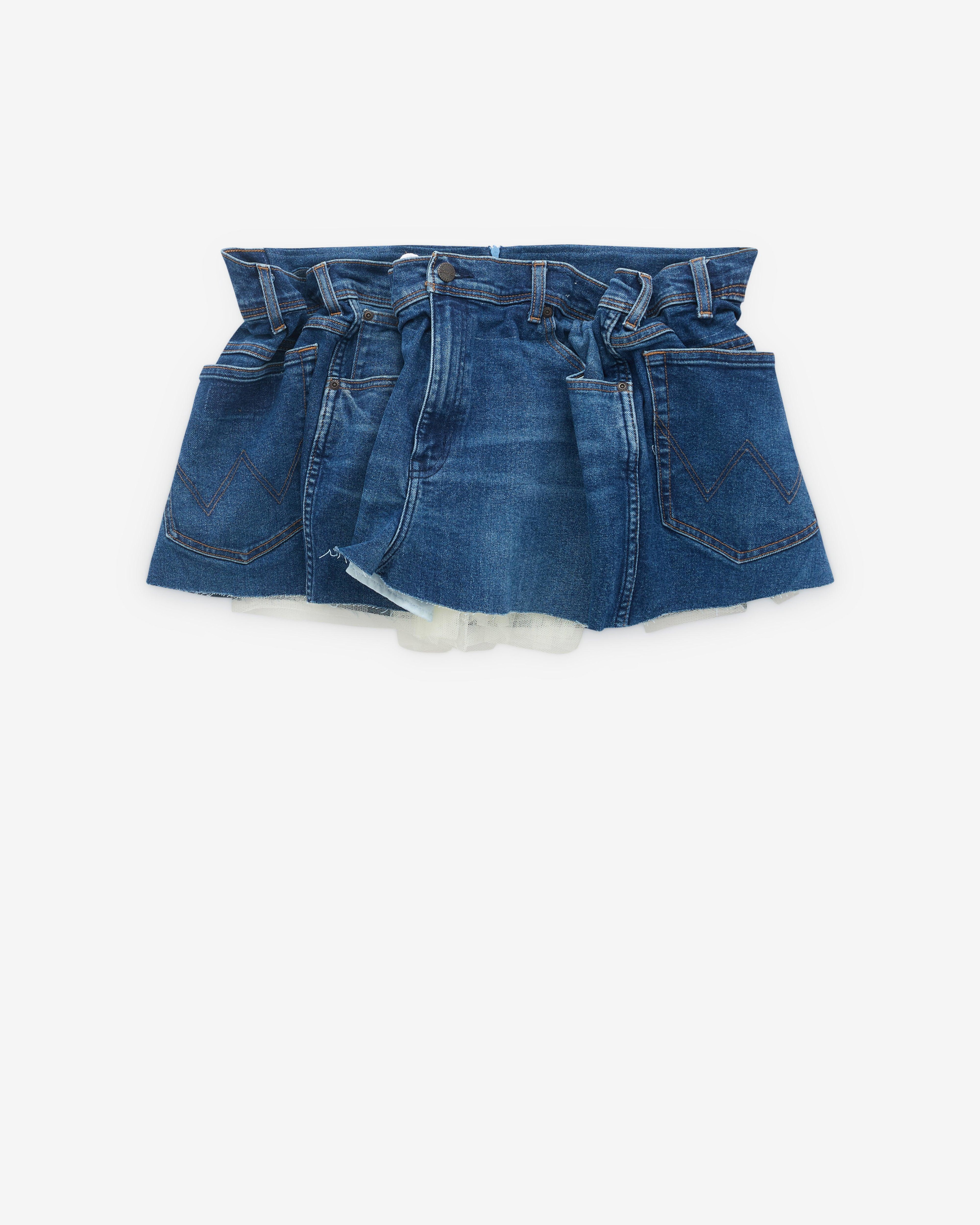 August Barron - Women's Scrunch Denim Skirt - (Blue) by AUGUST BARRON