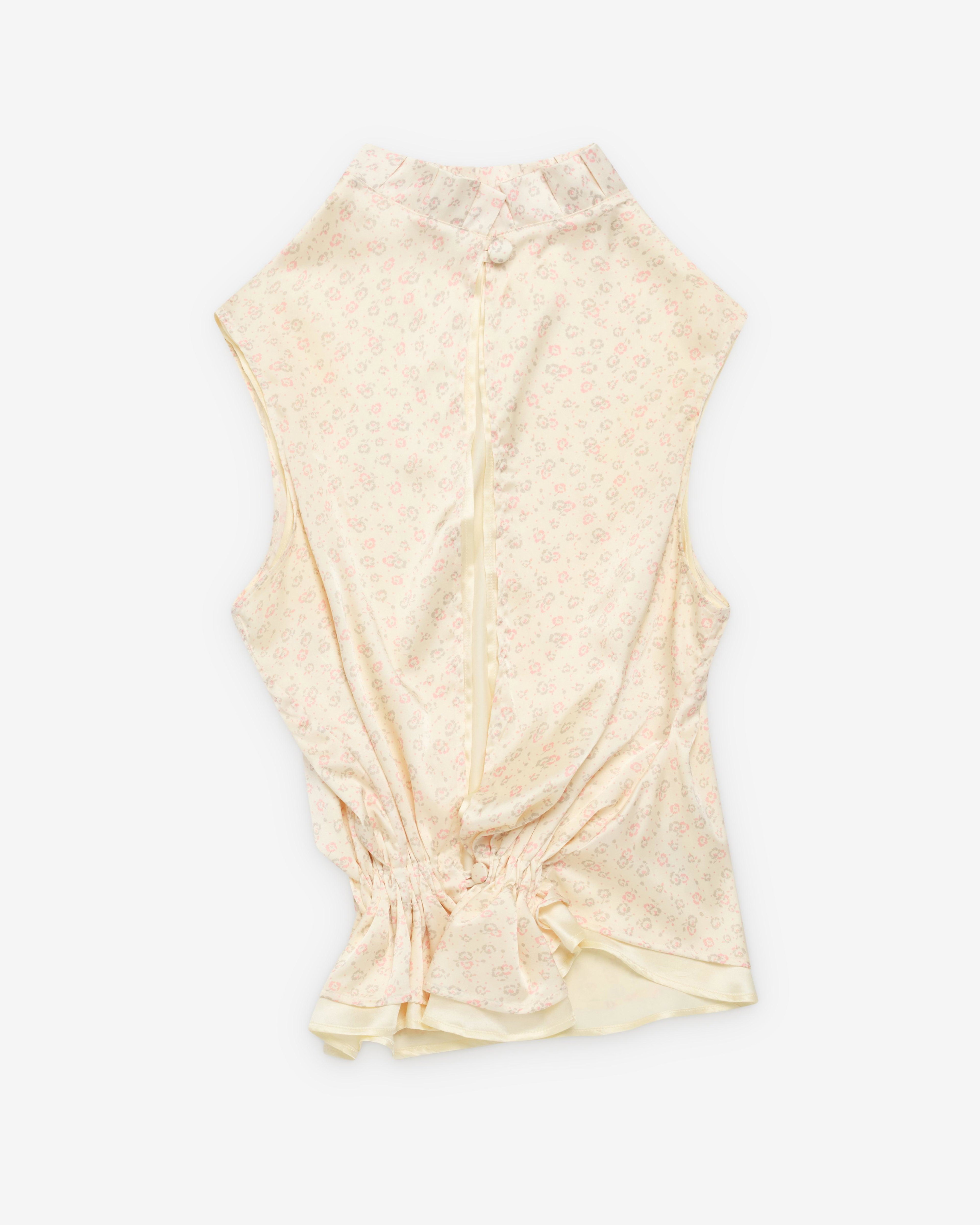 August Barron - Women's Twisted Blouse - (Cream/Coral/Floral) by AUGUST BARRON
