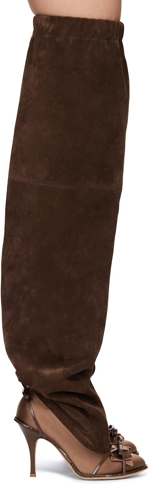 Brown Double Thigh High Tall Boots by AUGUST BARRON