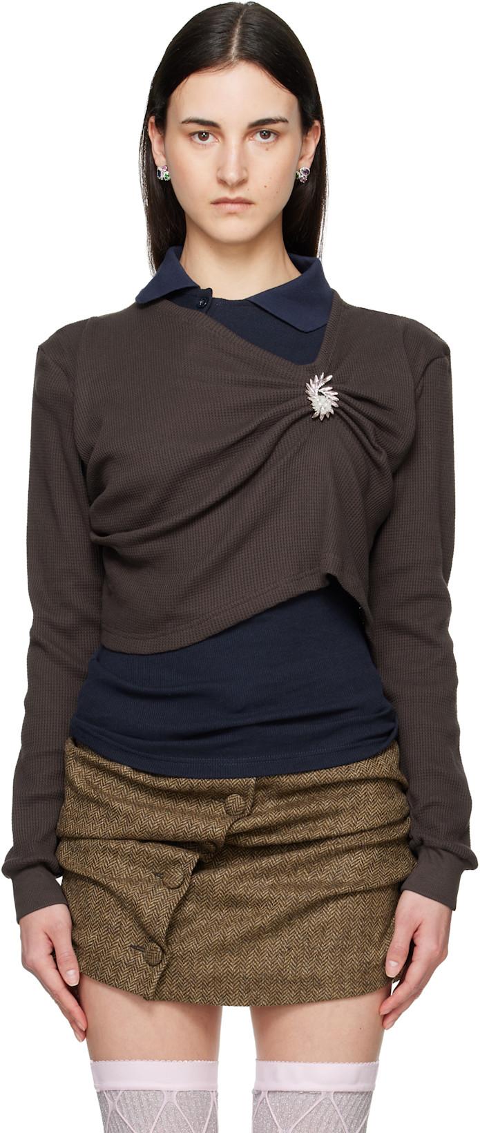 Brown & Navy Pulled Polo by AUGUST BARRON