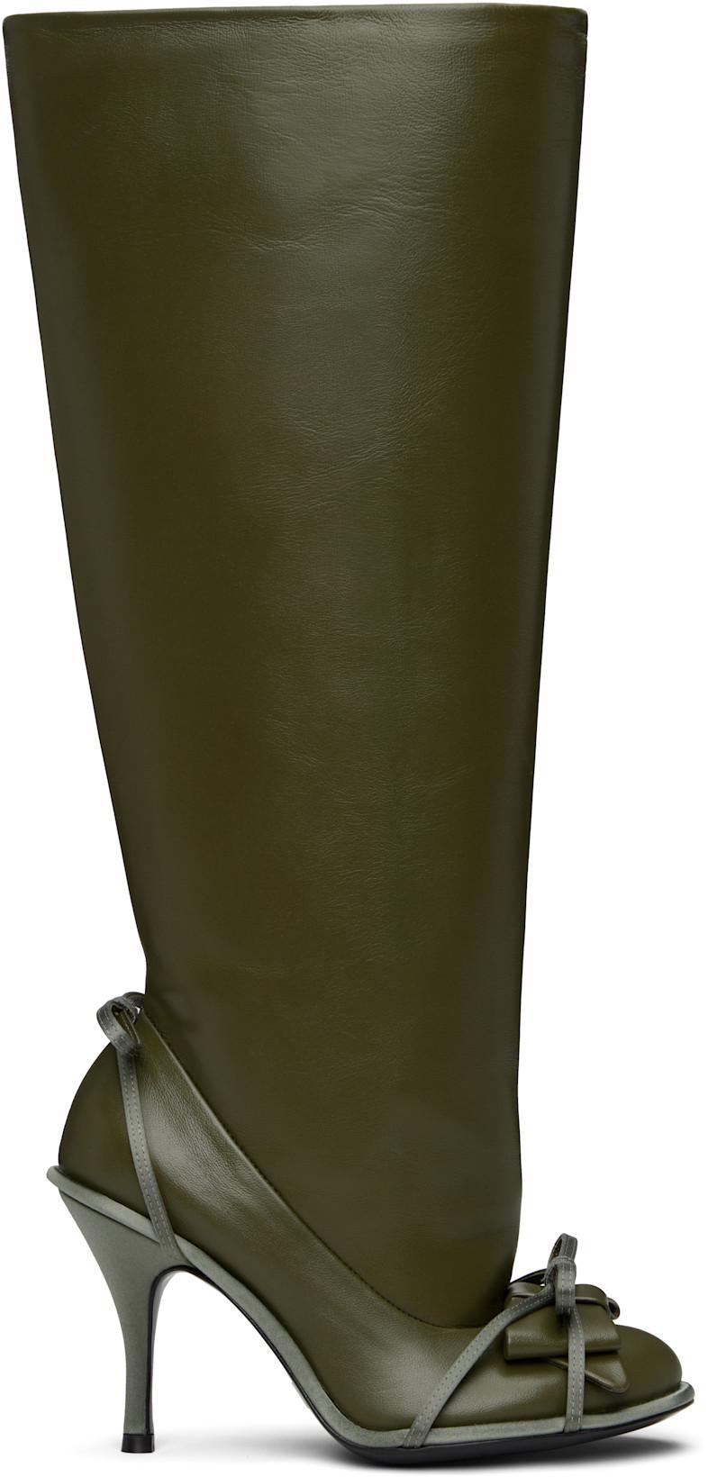 Khaki Double Tall Boots by AUGUST BARRON