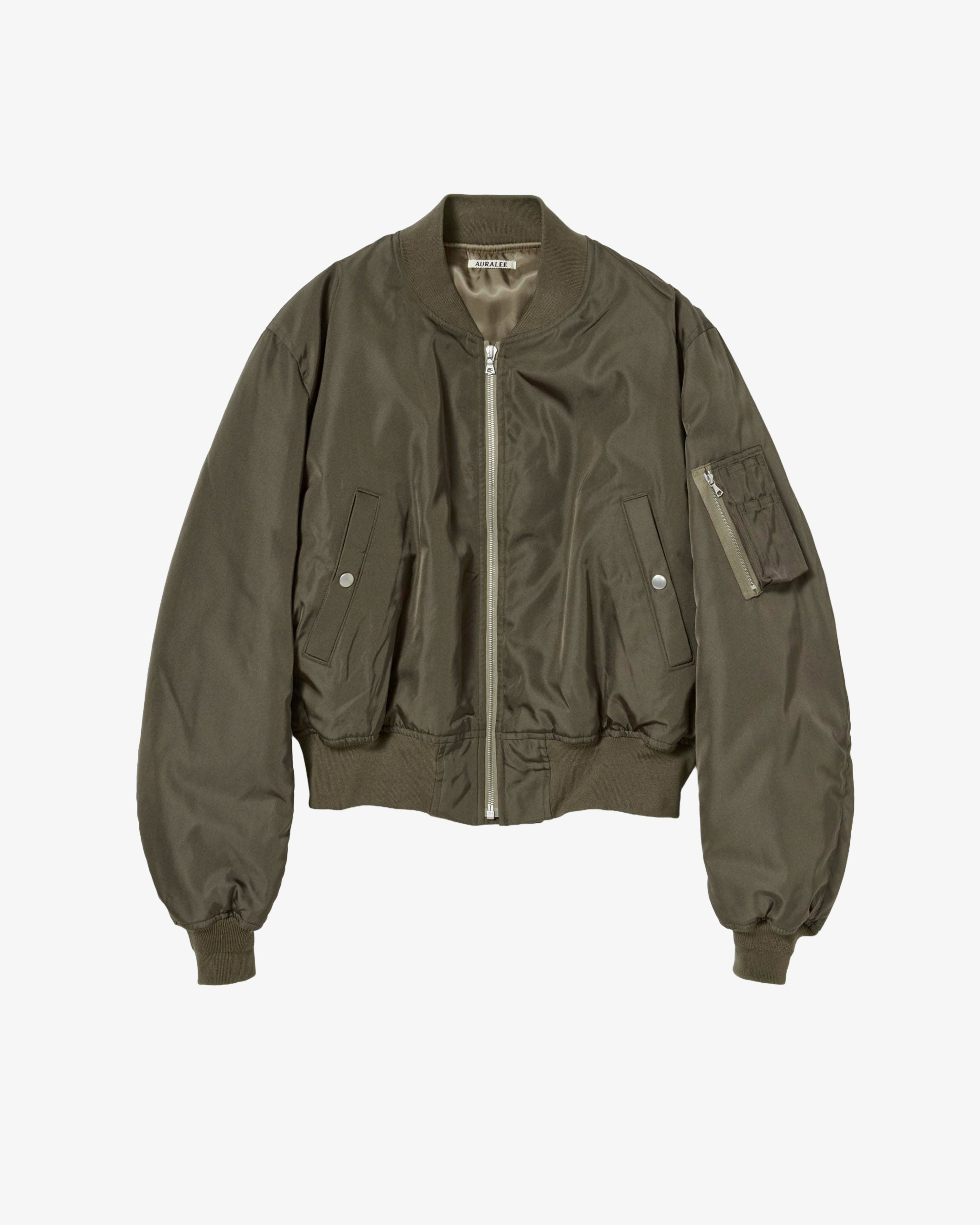 AURALEE - Men's High Density Silk Twill Flight Blouson - (Dark Olive) by AURALEE