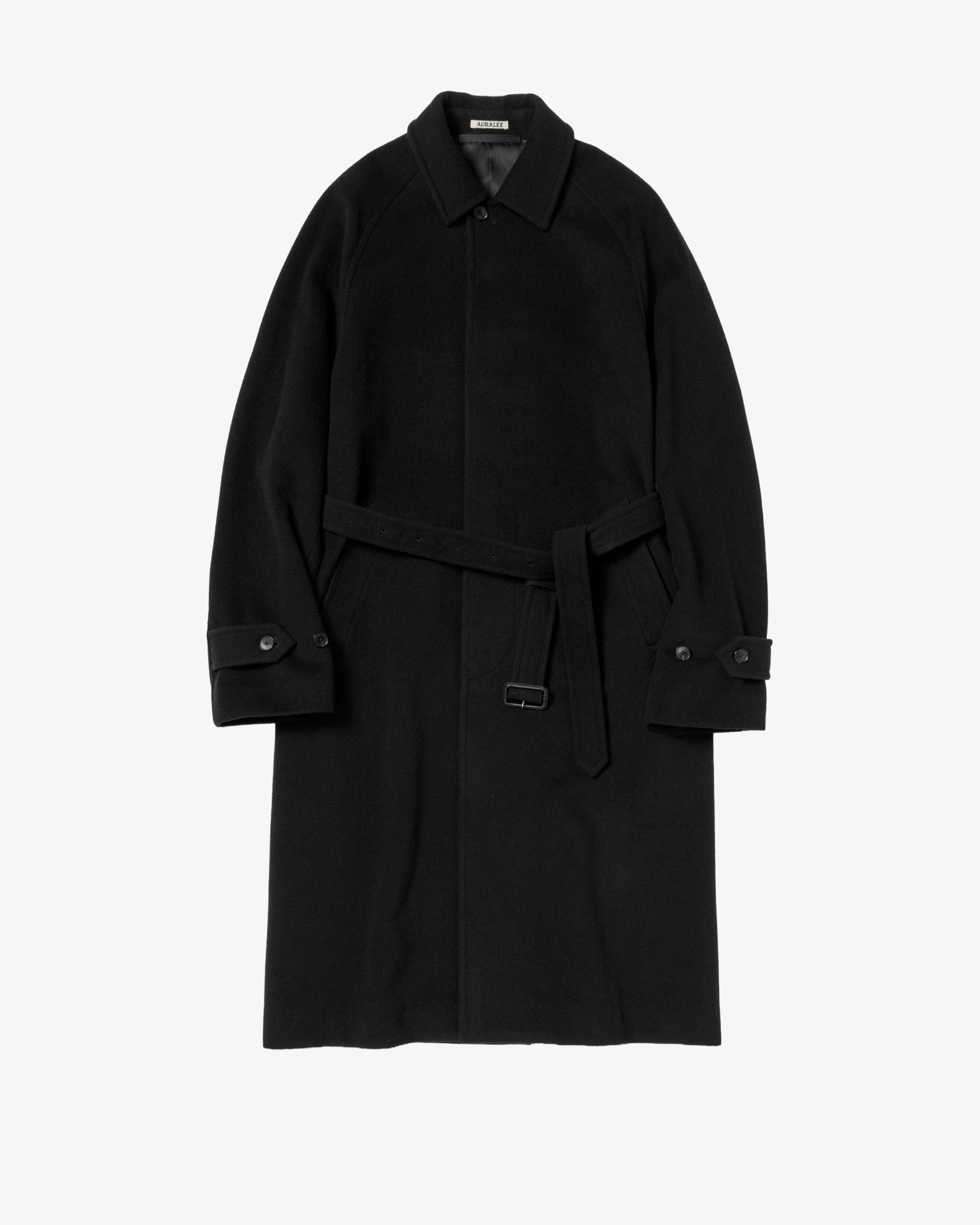 AURALEE - Men's Super Fine Wool Mosser Soutien Collar Coat - (Black) by AURALEE