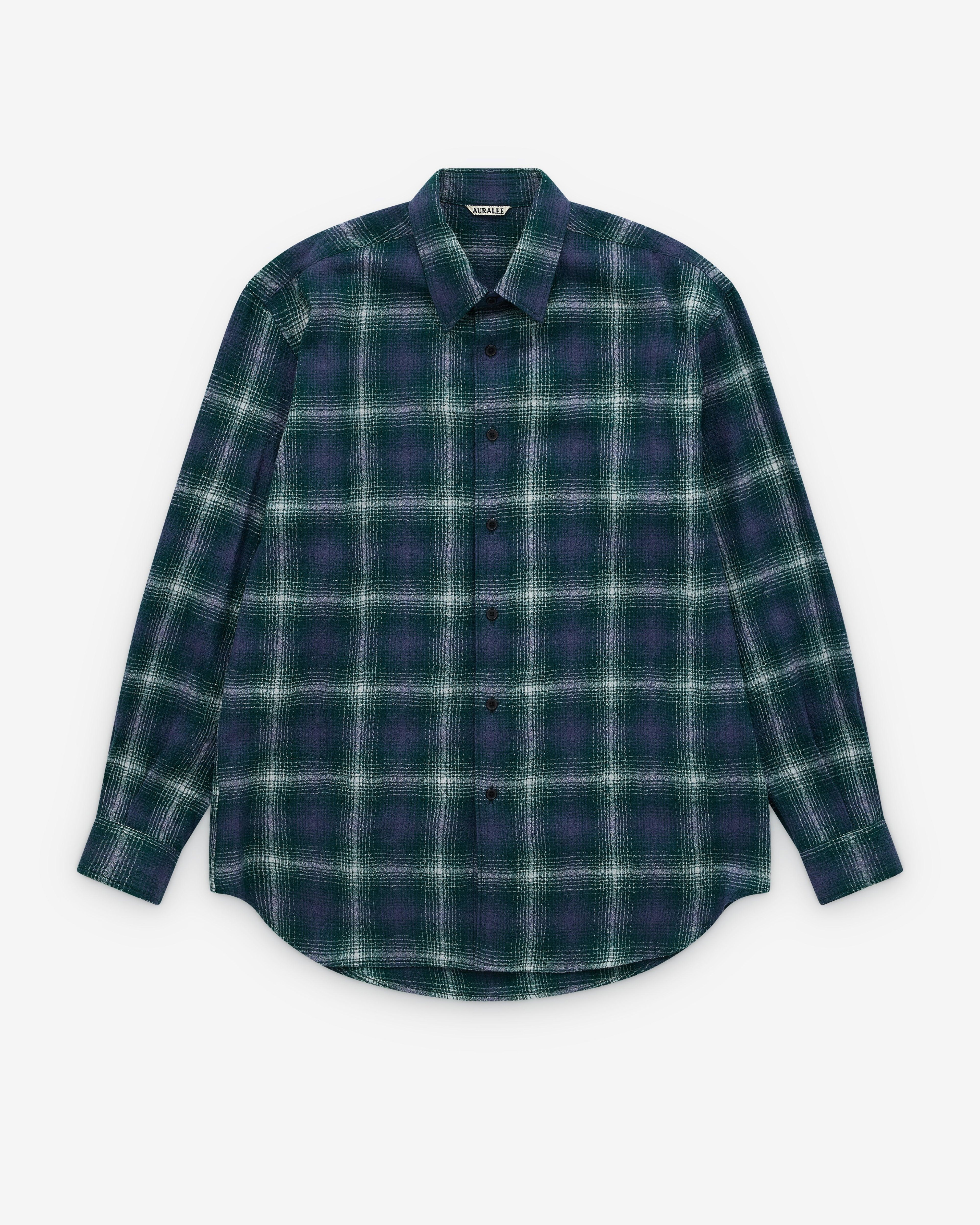 Auralee - Men's Airy Wool Check Shirt - (Green) by AURALEE