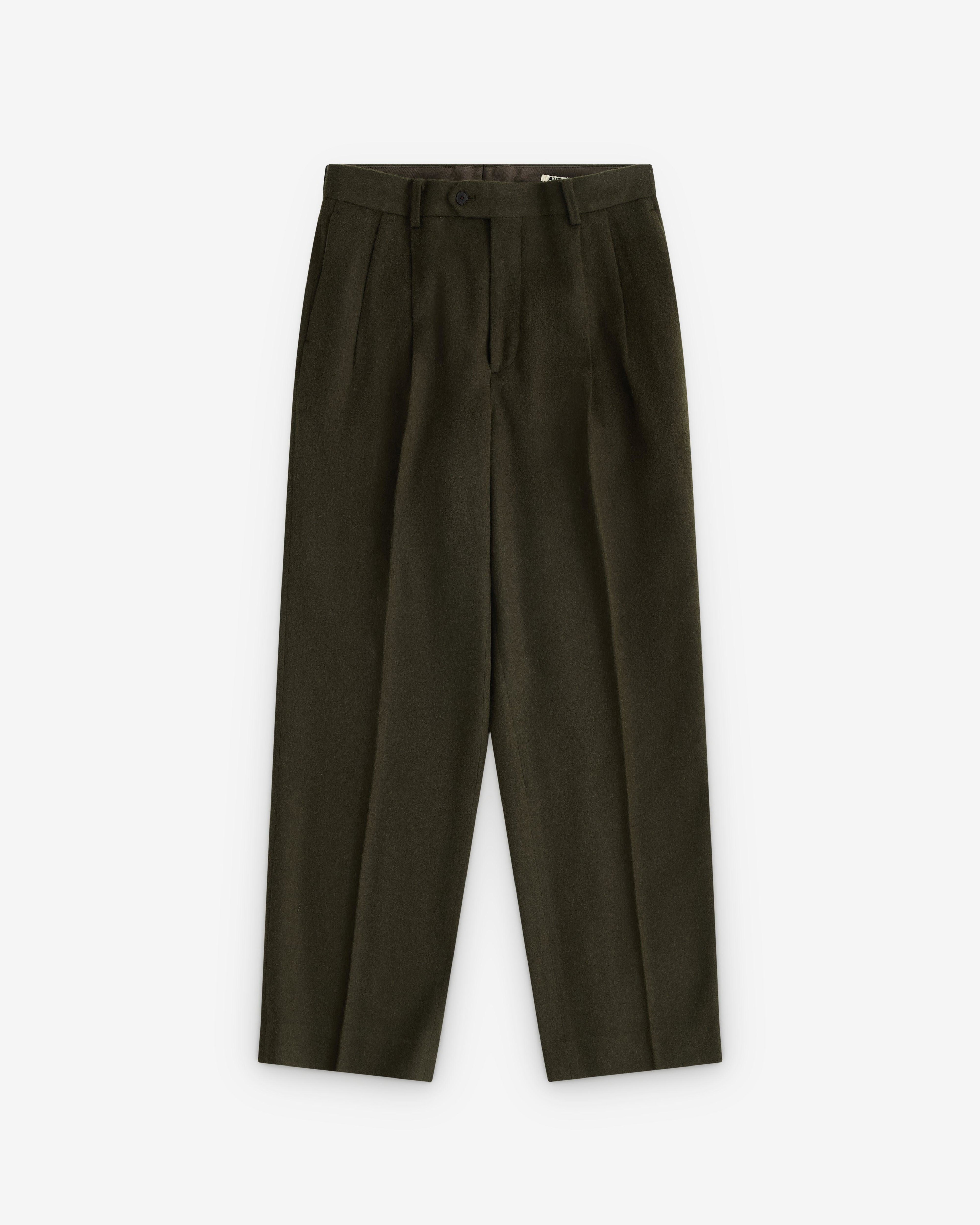 Auralee - Men's Baby Camel Flannel Two-Tuck Slacks - (Dark Olive) by AURALEE