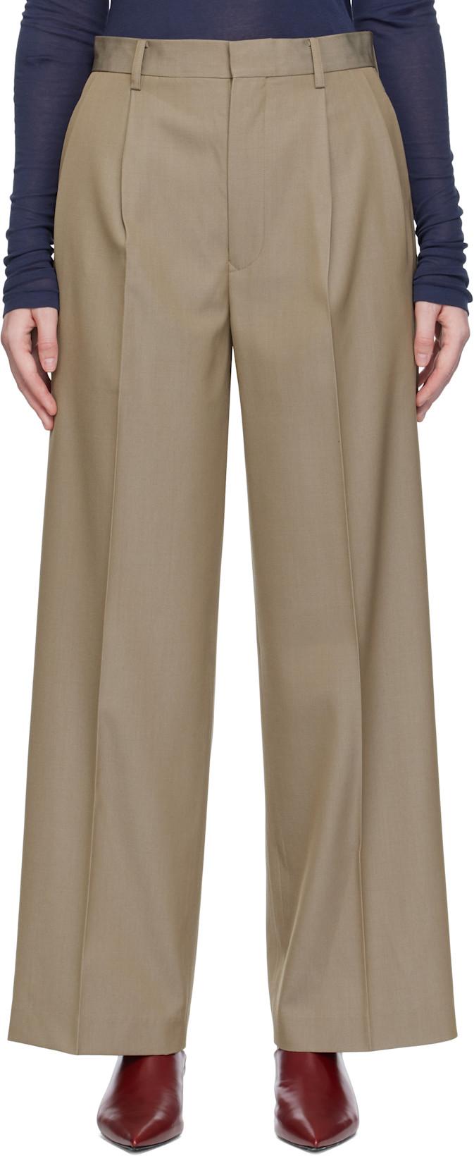 Beige Light Wool Max Gabardine Two-Tuck Trousers by AURALEE Beige Light Wool Max Gabardine Two-Tuck Trousers by AURALEE