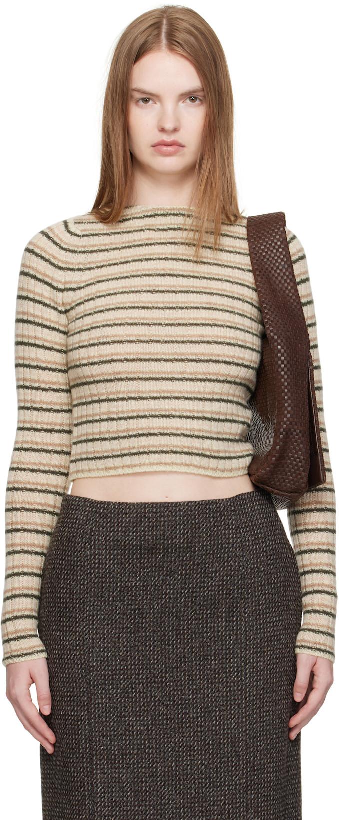 Beige Shetland Wool Cashmere Rib Knit Boat-Neck Sweater by AURALEE