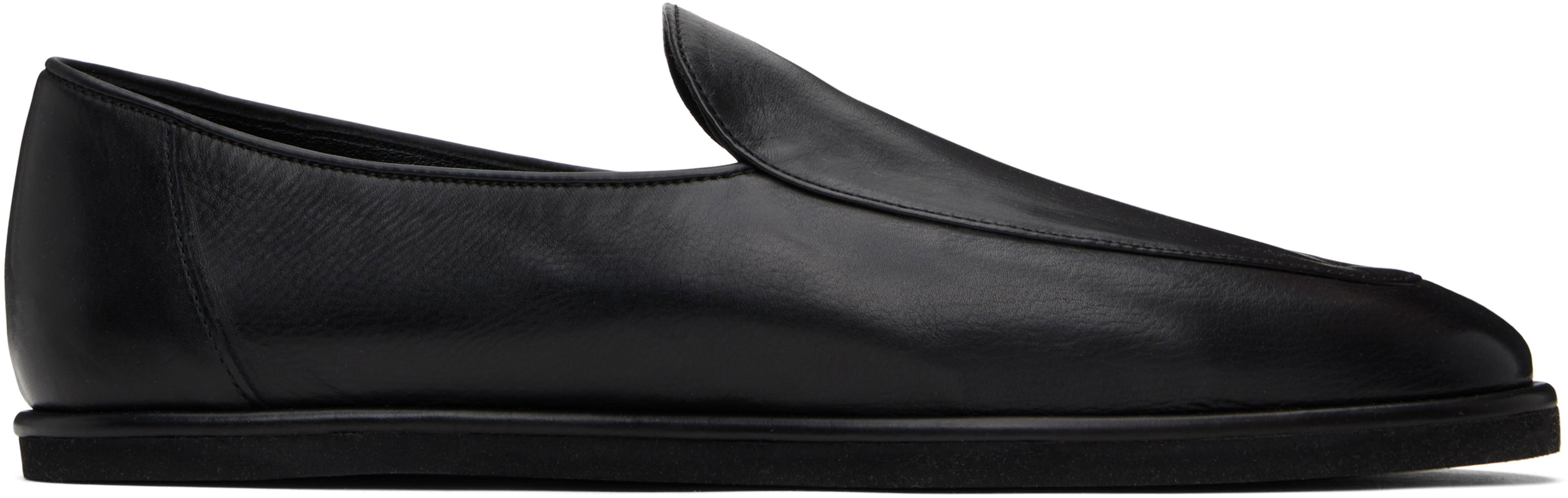Black Soft Leather Slip-on Loafers by AURALEE