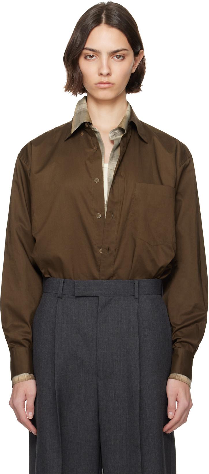 Brown Washed Finx Typewriter Button Down Shirt by AURALEE