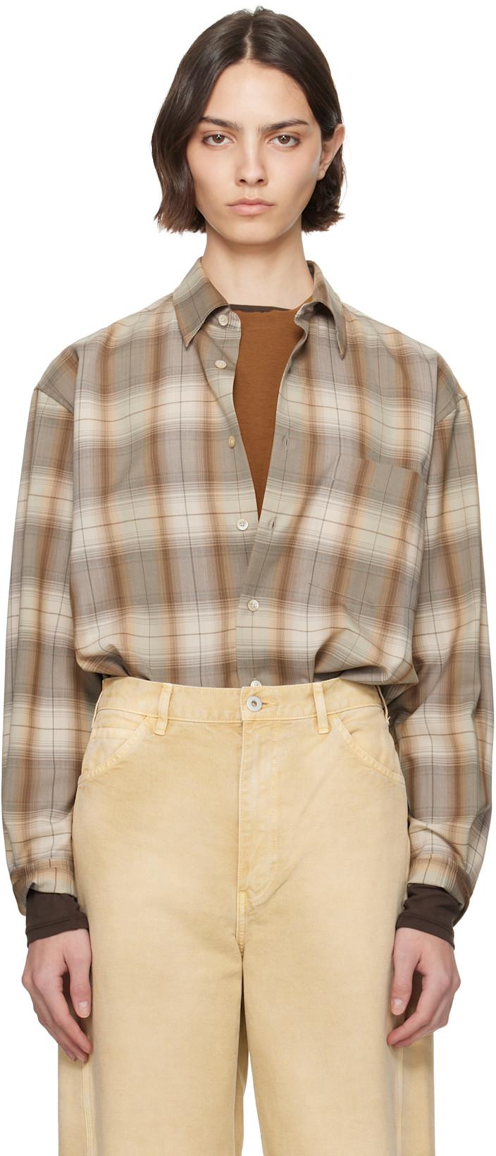 Brown & Gray Super Light Wool Check Shirt by AURALEE
