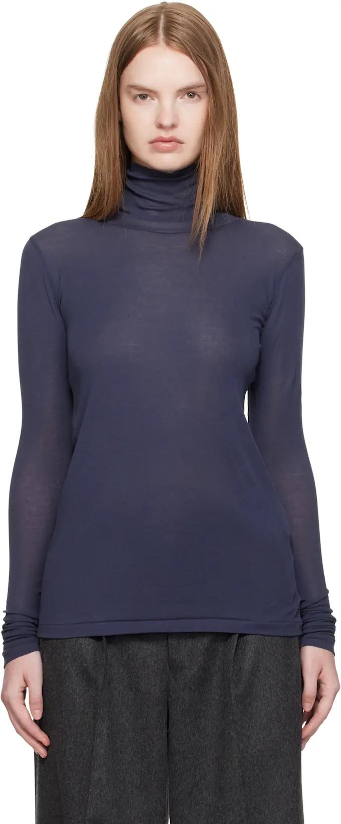 Navy Super High Gauge Sheer Rib Turtleneck by AURALEE