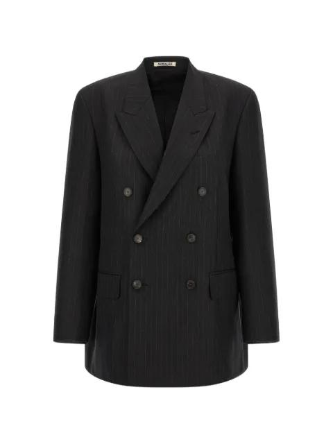 Pinstriped double-breasted long blazer by AURALEE