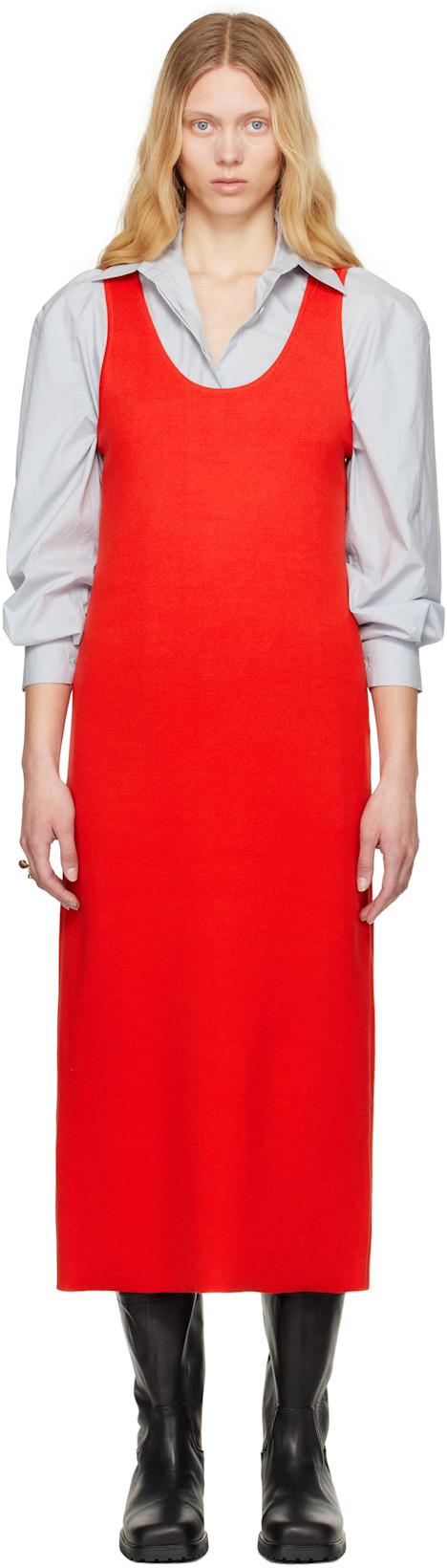 Red Cotton Silk Stretch Knit Midi Dress by AURALEE