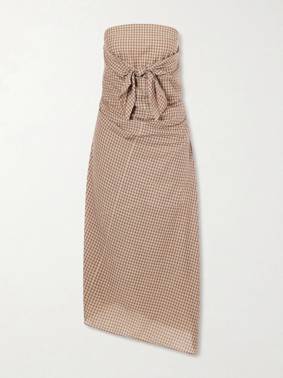 Sleeveless knot-detailed draped checked cotton midi dress by AURALEE