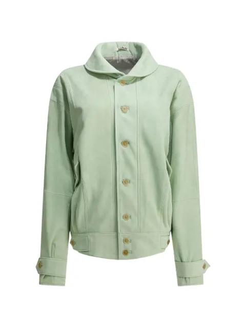 spread collar button-up suede jacket by AURALEE