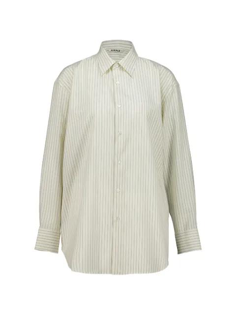 stripe-pattern wool shirt by AURALEE