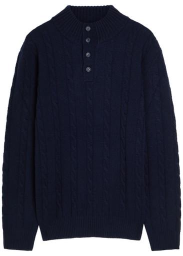 Cable-knit wool and cashmere-blend polo jumper by AURELIEN