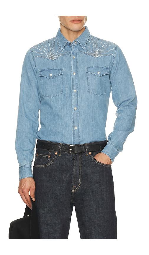 Austin Post Studded Daybreak Shirt in Blue by AUSTIN POST