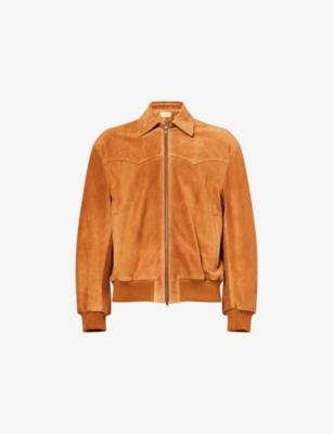 Classic-Collar Ribbed-Trims Suede Bomber Jacket by AUSTIN POST