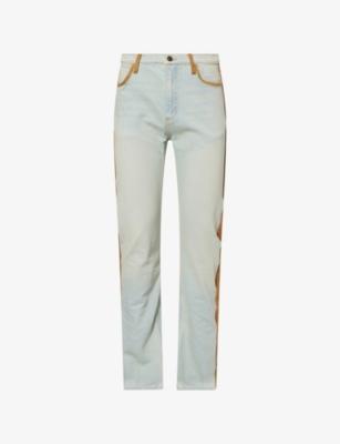 Leather-Trim Slim-Fit Denim Jeans by AUSTIN POST