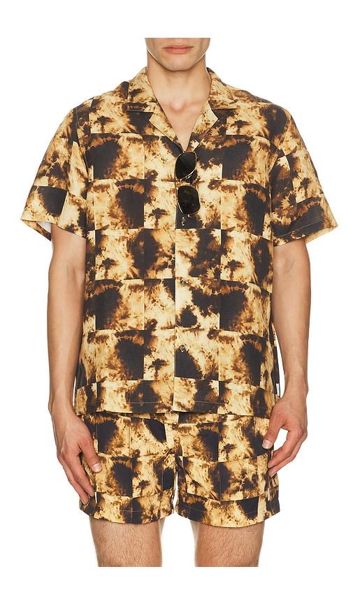 AUTO-REPLY Alex Printed Short Sleeve Linen Shirt in Brown by AUTO-REPLY